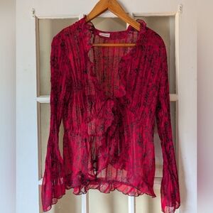 Women's Babydoll Crinkle Long Sleeve Blouse Tie Front Y2k Whimsigoth Romantic